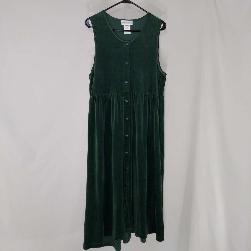 Chadwicks Sleeveless Full-Button Velvet Dress Small Petite Green Cottagecore